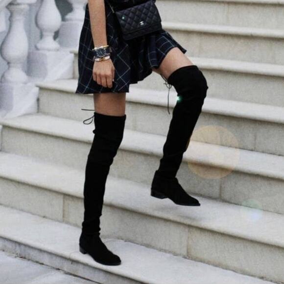 Stuart Weitzman Lowland Black Suede Over The Knee Boots Size 7.5 Womens Preowned - Picture 2 of 13